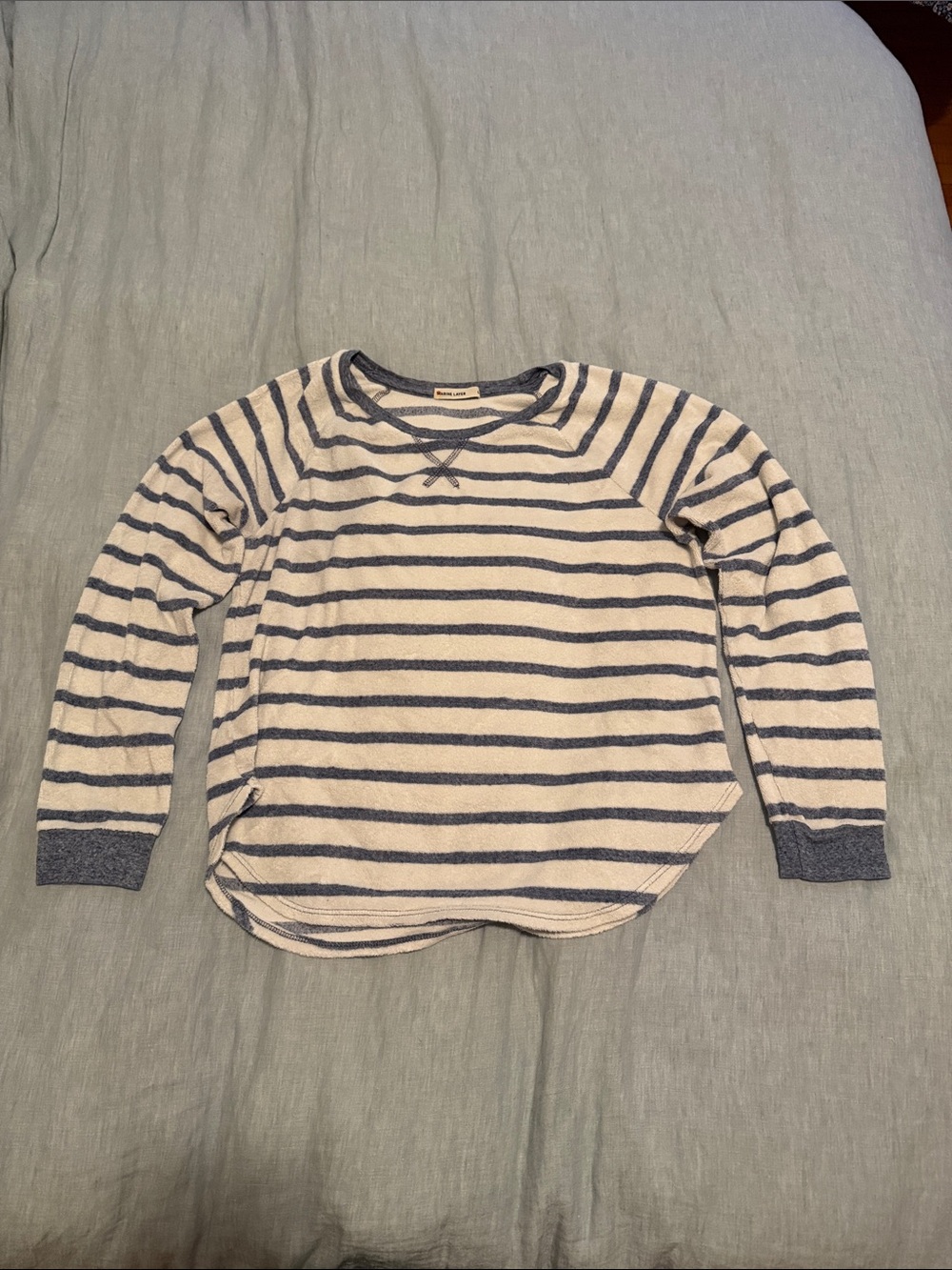 Marine Layer White and Blue Striped Long-Sleeve Pullover